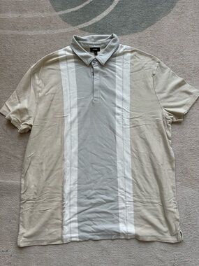Express Men's Polo in Beige, Light Gray, and White